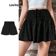 Lovito Boho Shorts Plain Smocked Shorts for Women L99ED978