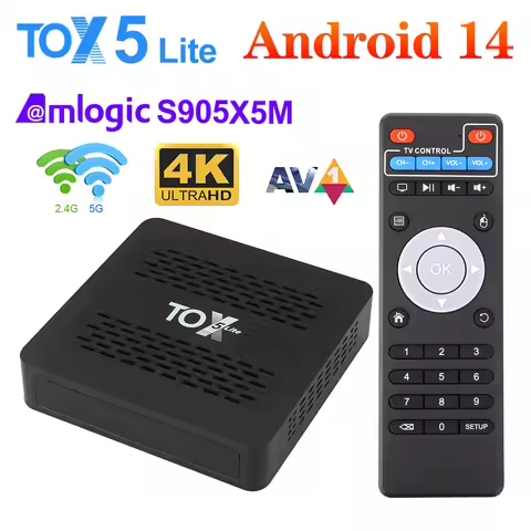 TOX5 Lite Android 14 Smart TV Box 2GB 32GB with S905X5M Dual Wifi 1000M LAN BT4.1 Support H.265 4K 6