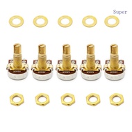 Super 5pcs A500K Potentiometer Splined  Electric Guitar Bass Effect Amp Tone Volume