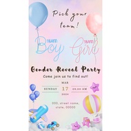 Baby Gender Reveal Invitation Digital Card | Baby Gender Reveal Ecard | Baby | Modern | Team Boy or 