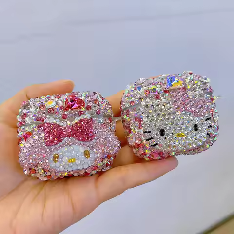 Hello Kitty Rhinestone Bling Crystal Earphone Phone Case Strap for Airpods Pro 2 Generation Air Pods