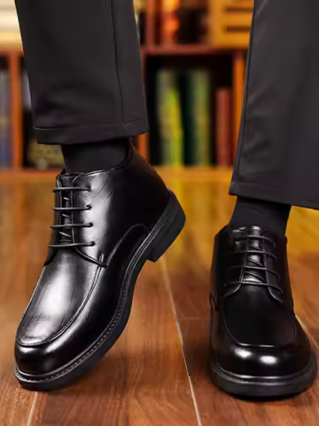 High-Top Casual Leather Shoes Brown Genuine Leather Chukka Boots Lace Up Warm Winter Formal Shoes Co