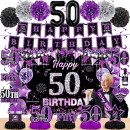 Purple 50th Birthday Decorations Kit for Women Men Purple Black 50th Birthday Banner 50th Birthday B