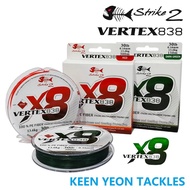 STRIKE 2 VERTEX 838 100% PE LINE X8 BRAID FISHING LINE (150M/300M)