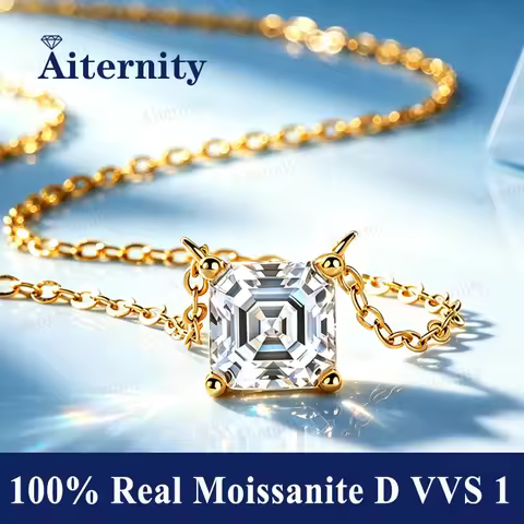 Asscher Cut Moissanite 0.5 Carat 1 Carat 2 Carat Women's Necklace GRA Certified Pendant D VVS S925 S