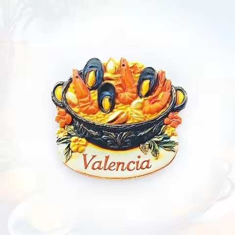 Valencia Paella Fridge Magnet - 3D Spanish Souvenir Saffron Rice Pan Decor Unique Mediterranean Gift