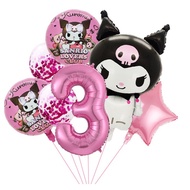 7pcs/set Sanrio Kuromi Balloon Cartoon Children's Toy Aluminum Film Foil Number Bow Balloon Birthday
