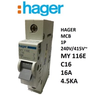 MCB Hager 1P 16A 4.5kA 240V/415V Miniature Circuit Breakers