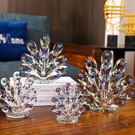 水晶孔雀桌面擺飾藍眼孔雀開屏精致水晶工藝品擺件家居裝飾工藝品614485