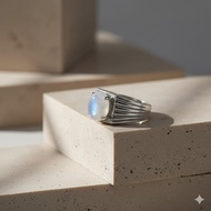 Cincin Lelaki Batu Natural Moonstone  Asli Steel / Natural  Moonstone Men Stainless Steel Ring