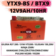 YTX9-BS / YTX9 BATERI / KOYOKO YTX9 / SYM VTS 200 , ELEGAN , RST, PULSAR, Z1000 MOTORCYCLE GEL BATTERY