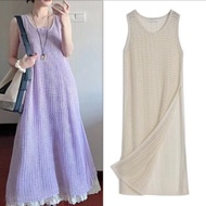 1 X Pic Hollow Out Dress Women Summer Ice Silk Knitted Thin Slit Long Dress