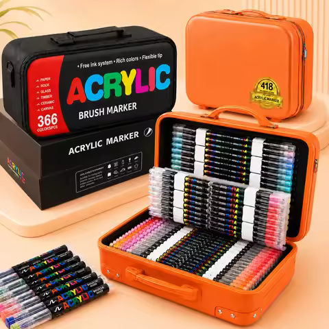 12-418 Colors Acrylic Marker Set Permanent Markers with Brush Tip Acrylic Painting Marker for Stone 