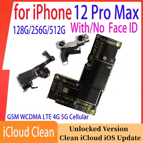 Unlocked Motherboard for iPhone 12 Pro Max Mainboard Face ID 256GB Logic Board No ICloud Placa for i