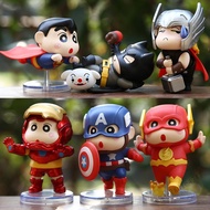 6pcs 6-9cm Crayon Shin-chan Superhero คอสเพลย์แอ็คชั่นชุด -captain America Iron Iron Man Superman Ba
