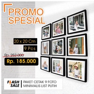 PRINT PHOTO FRAME 9 PCS BLACK FRAME AESTHETIC 8R WHITE LIST 20X20CM AESTHETIC Wall Mounted Living Ro