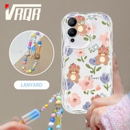 VRQR Dây buộc Kem + Hoa Vỏ điện thoại gợn kem cho Vivo Y04 4G Y29s 5G