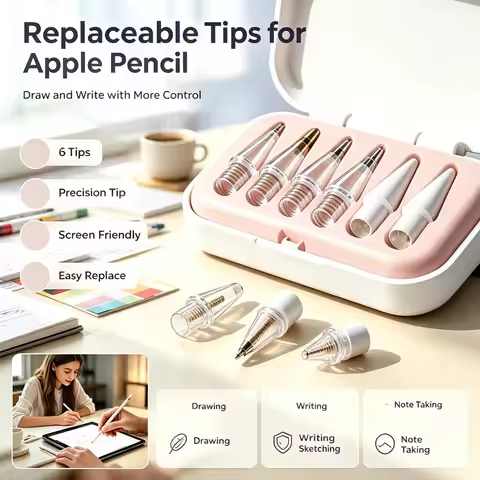 Metal Clear Replacement Nibs For Apple Pencil 1 2 USB-C Pro, 6Pcs High Precision Tips, Wear Resistan