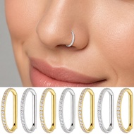 G23 Titanium Alloy D‑Shaped Rhinestone Piercing Ring‑ Snap‑On Closure Nose Septum Earlobe Jewelry‑ 8