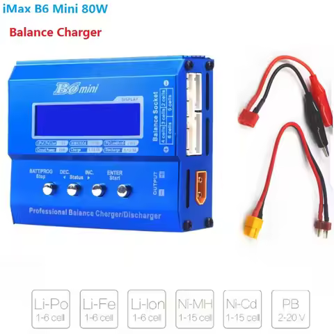 iMAX B6 Mini 80W Digital DC Lipo Li-ion LiFe Battery Balance Charger XT60 Plug + 90W Adapter For RC 