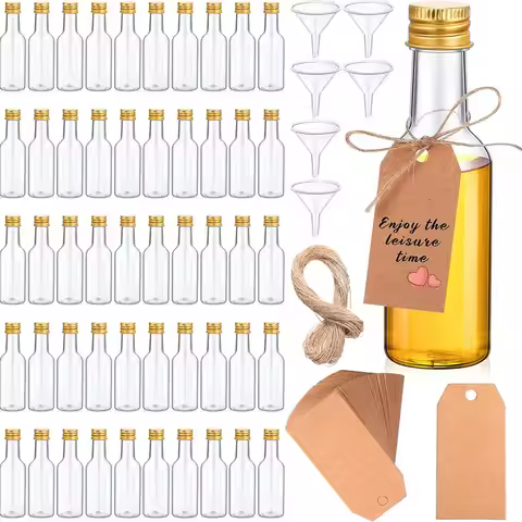 1.7oz Plastic Spirit Bottles Mini Liquor Bottles Set, Mini Plastic Alcohol Shot Bottles with Caps, F