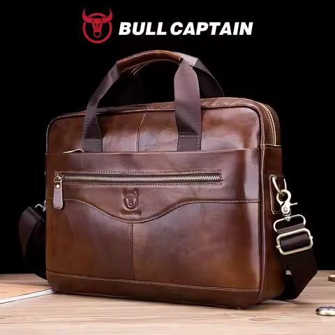 BULLCAPTAIN Briefcase Shoulder Messenger Bags Men's Genuine Leather 14-inch Laptop Bag's Men's Brief