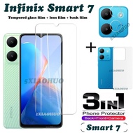 (3in1) For infinix Smart 7 full-screen tempered glass Screen Protector film + carbon fiber back film + camera lens film