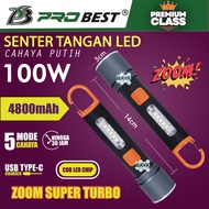 PROBEST Senter Tangan COB LED RGB Zoom In & Out SOS PREMIUM Flashlight Ori Kualitas Super Bagus 100W
