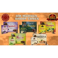 OM MURUGA DHOOP/INCENSE CONES - Champa ,Lavender ,Thulasi ,Siddha ,Jasmine