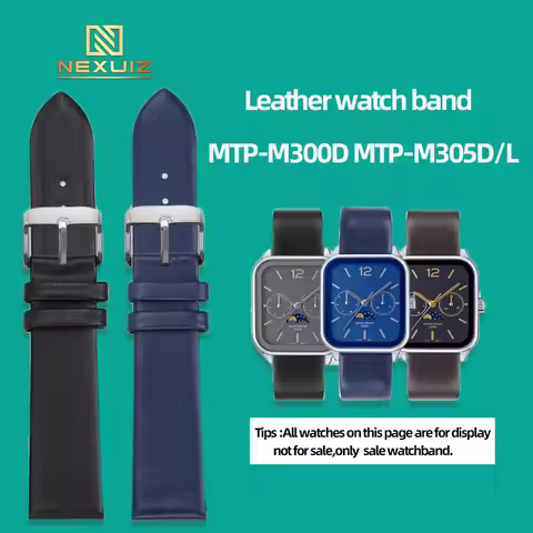 Leather Watch Strap For Casio MTP-M300D MTP-M305D/L Watchband 20mm 22mm Black Brown Blue Red With Wo