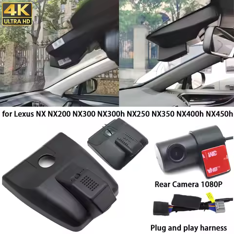 for Lexus NX NX200 NX300 NX300h NX250 NX350 NX400h NX450h 4K Dash Cam Front Rear Camera DVR Plug and