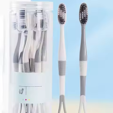 8pcs - Clean Adult Soft Fur Couple Cover Double Head Toothbrush with Tongue Coating