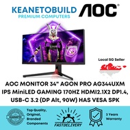 AOC MONITOR 34" INCH AGON PRO AG344UXM 3K WQHD IPS MiniLED GAMING 170HZ HDMI2.1X2 DP1.4, USB-C 3.2 (