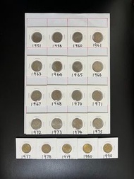 （英女皇+男皇：銀色&銅色伍毫大全套21枚）香港硬幣銀色男皇1951+ 銀色/銅色英女王伊利沙伯二世 1958-1990年伍毫 King George VI 1951 $0.5 Queen Eliza