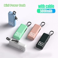 5000mAh Mini Power Bank Fast Charging Small Powerbank With Type-C/IOS Cable External Spare Battery Charger
