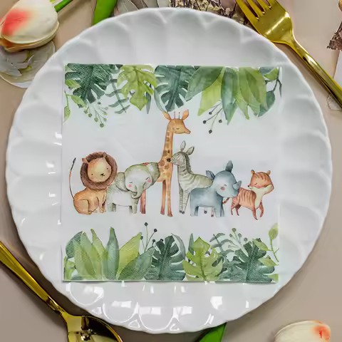 20pcs/Pac 33cm 2-Ply Animal Print Napkin Facial Tissue Handkerchief Paper Birthday Party Paper Towel