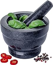 Homiu Pestle and Mortar with Base Polished Granite 5.5 X 3.9 Inches Suitable for Wet and Dry Mixtures Hand Wash Easy Grip 5.7 Inches Pestle