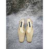 Beige Square Toe Slingback Heels