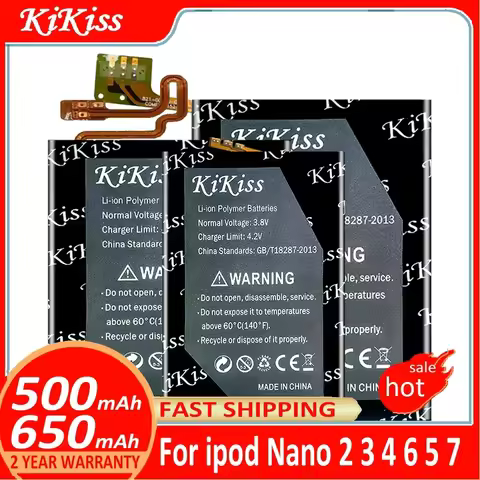 KiKiss Battery for iPod Nano 2 3 4 6 5 7 2G 5G 2nd 3rd 3TH 3Gen 4th 5th 6th 7th Gen 8GB 16GB Nano2 N