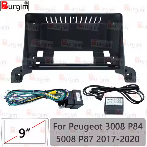 Burgim Car Android Radio Frame For Peugeot 3008 P84 5008 P87 2016-2020 9 inch 2DIN Fascia Stereo Pan