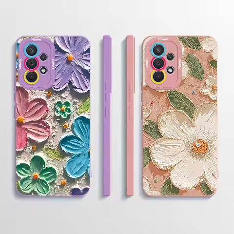 For Samsung Galaxy A73 5G Phone Case Aesthetic Flower Camera Protection Slim Liquid Silicone Bumper 
