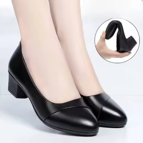 Fashion Women's High Heels Patent Leather Work Shoes Comfortable Women Heeled Shoes Pu Leather Loafe