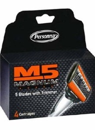 Personna, M5 Magnum razor Blades with Trimmer, 24 Cartridges - 6 packages of 4 Cartridges for a tota