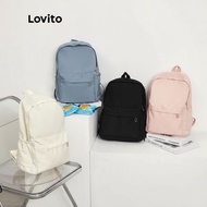 Lovito Stylish Backpack Women Double Strap Color Block Multi Pocket L41BA05 (White/Pink/Blue/Black)