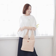 手作針織編織真皮手把提袋-奶茶色 / A5編織手提袋/七夕情人節