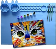 Blue Silicone Mat for Crafts Rabbit - Silicone Art Mat for Kids with Brush Holders Multifunction Craft Silicone Mat for Crafts with Bunny Cups Painting Mats for Kids Artist Mats