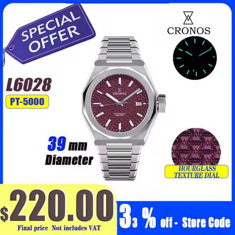 Cronos Luxury Men Watches 39mm Automatic PT5000 / Miyota9015 Wristwatches Sapphire 10ATM See-through