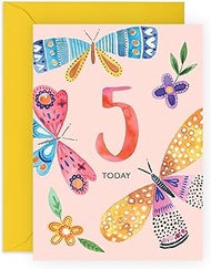 CENTRAL 23 5th Birthday Card For Girls - Pink Butterflies Age 5 - Happy Birthday Card Five Year Old 