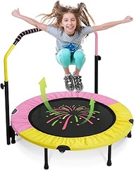 40'' Foldable Mini Trampoline with Sponge Handle, 38" to 46" Height-Adjustable Mini Trampoline for Kids Adults, Safty Padded Cover Toddler Rebounder Trampoline Indoor/Garden Workout Max Load 330lbs