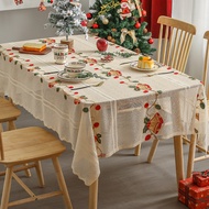 Christmas 4-Person Tablecloth Polyester Lace Red Tablecloth Coffee Table Table Mat High-End Tableclo